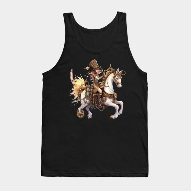 Pink Haired Steampunk Rider: On Her Mechanical Steed Tank Top by MerlinArt